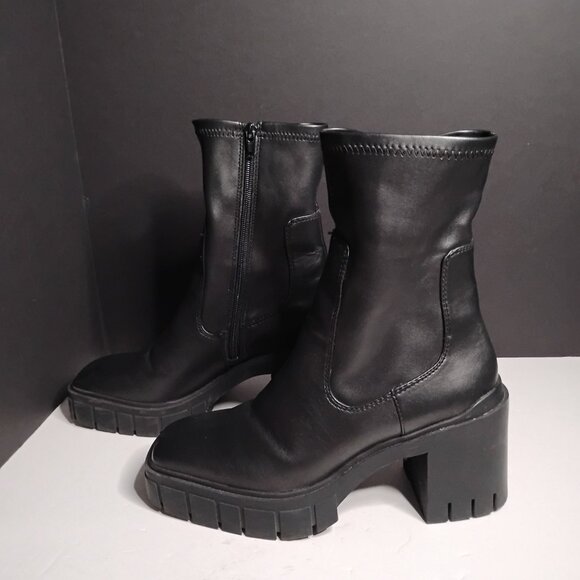 Aldo Platform Chunky Block Heel Ankle Boots Women's Size 10 Black Leather - Picture 3 of 14